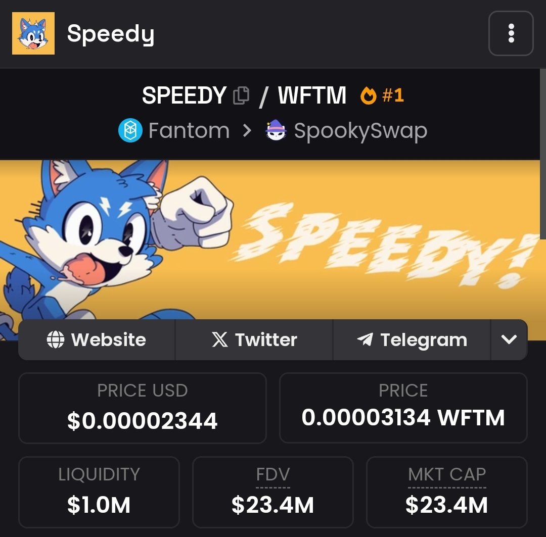 $SPEEDY wants to go higher!! Posted it at sub $10M Mc yesterday, and now it's sitting at $23M already Do you trade Fantom memecoins?