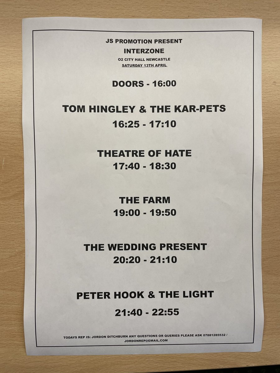 Another reminder for today in Newcastle… @tomhingleymusic @kirkbrandon @TheFarm_Peter @weddingpresent @O2CityHall @academyevents