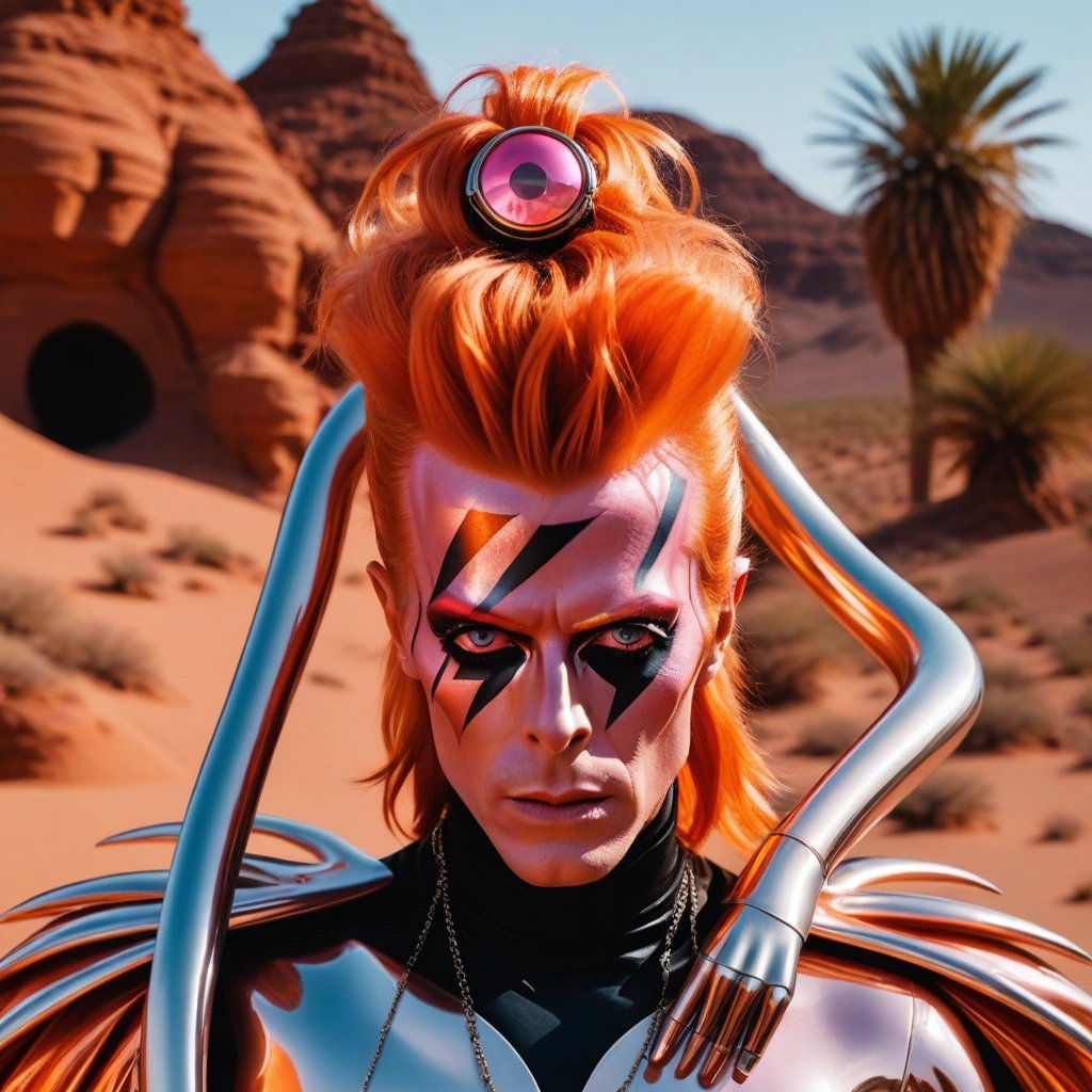 'Don't be afraid of the man in the moon/Because it's only me.' David Bowie 🚀👁️

#musicicon #musician #rocker #trippy #cyclops #1970s #iconic #alien #odd #vocalist #scifiart #scifi #mars #charactervisual #digitalart #AIArtistCommunity #aiartist #odd #space
@DavidBowieReal…