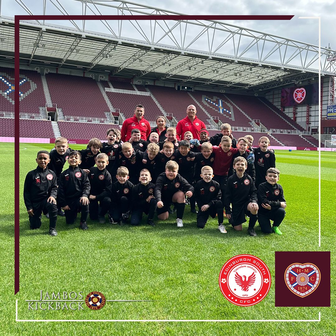 👋 Huge welcome to today's half-time heroes, Edinburgh South! They'll take to the pitch at half-time for a kickabout. @heartscoaching 🤝 @jamb0skickback