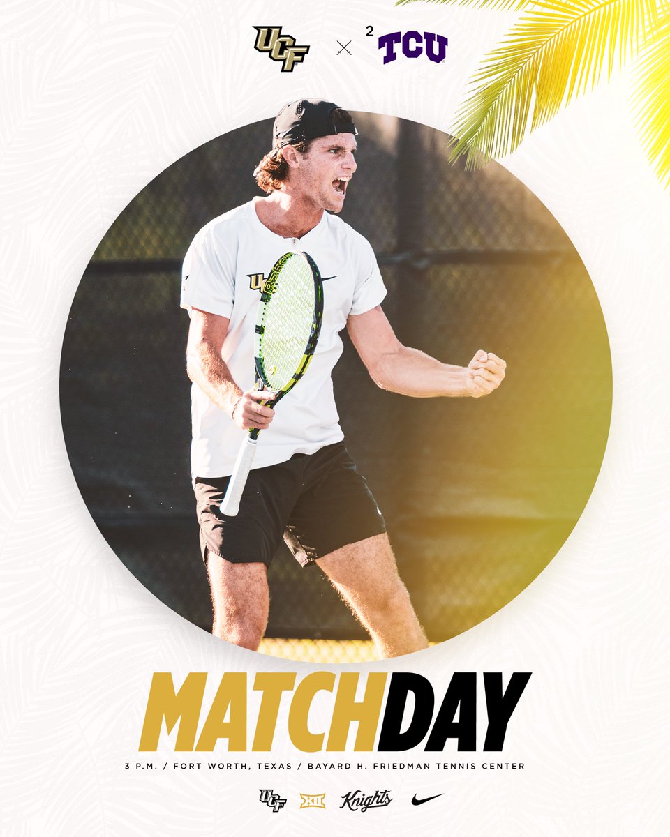 All on the line in Fort Worth 🤝 🎾 No. 2 TCU ⏰ 3 p.m. 🏟️ Bayard H. Friedman Tennis Center 📊📺 linktr.ee/UCF_MTennis