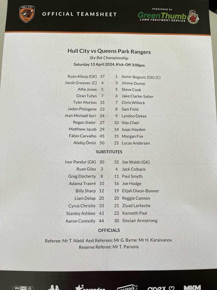 Team news from the MKM - Matty Jacob comes in, Liam Delap back on the bench. Play-offs still appear unlikely but that #lufc result is yet another example of how unpredictable the Championship is. That being said, the Tigers can’t afford to drop many points now. #hcafc