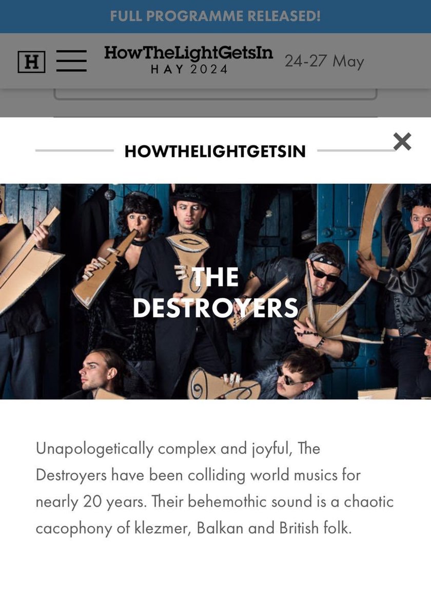 The Destroyers (@thedestroyers) on Twitter photo ๐ โฆ a little reminder that weโll be playing at this years <a href="/HTLGIFestival/">HowTheLightGetsIn Festival</a>, Hay-on-Wye, next month on Saturday May 25th!
๐ฅ Weโre all set for great food, book shopping & checking out all the top acts playing!
๐ Grab yourself a ticket!
howthelightgetsin.org/festivals/hay/โฆ ๐ โฆ a little reminder that weโll be playing at this years <a href="/HTLGIFestival/">HowTheLightGetsIn Festival</a>, Hay-on-Wye, next month on Saturday May 25th!
๐ฅ Weโre all set for great food, book shopping & checking out all the top acts playing!
๐ Grab yourself a ticket!
howthelightgetsin.org/festivals/hay/โฆ