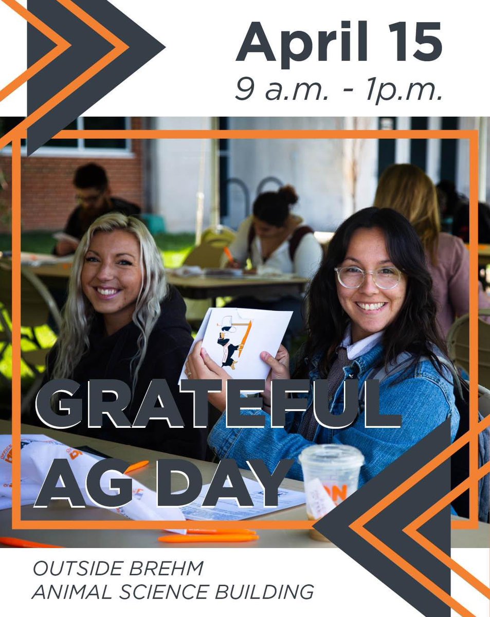Grateful Ag Day is just a few short days away! Join us outside the Brehm Animal Science Building on April 15 (Monday) from 9 AM to 1 PM and write thank-you cards to Herbert donors. There will be FREE food and t-shirts to the first 100 students to write letters. #GratefulAgDay