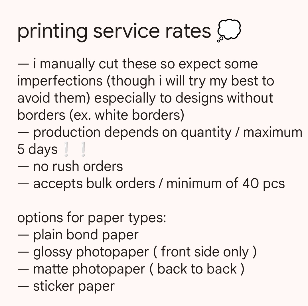 wangjidvthauls's tweet photo. wts lfb ph customized printing service comms

— open for :
160 and 180 gsm - 3 slots
210 and 230 gsm - 2 slots
— refer to details below 🥠

. . . dm me for more inquiries 💭❕ https://t.co/qJKgmkQn2I
