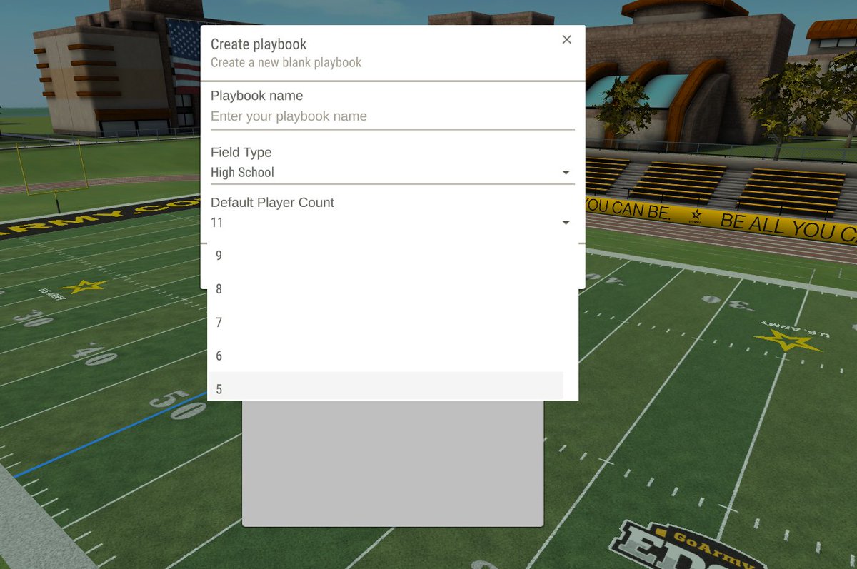 Playbooks can be made with 5 - 12 players on the field. Email support@goarmyedge.com for help getting started! 
#BeAllYouCanBe 
#ArmyTech 
#Free