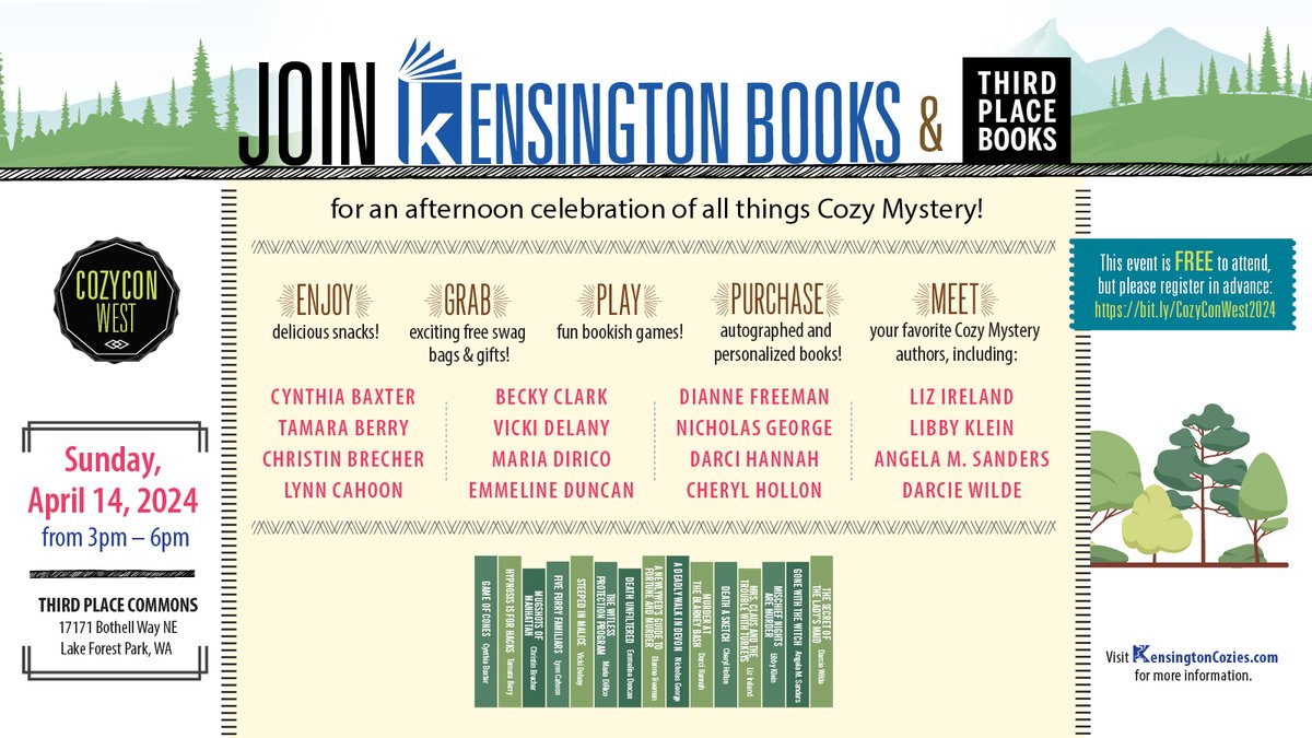 KensingtonBooks's tweet photo. Tomorrow is our #CozyCon at @ThirdPlaceBooks! Come and join us for a day of cozy mystery fun: https://t.co/VfiiNnESU3 https://t.co/slqwVny7bZ