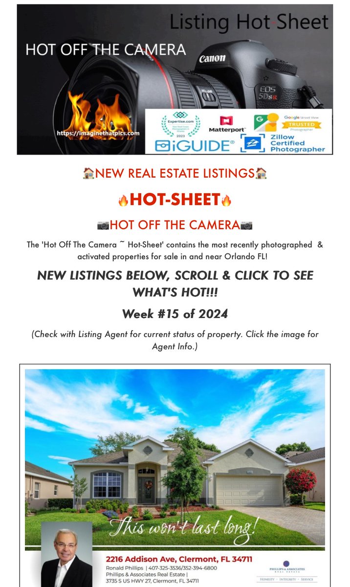 imaginthatmedia's tweet photo. Click to see New Listings this week15 of 2024 #HotSheet #HomesForSale 🏠🏠🏠#PropertyForSale #RealEstate #NewListings 📸📸📸 #HotOffTheCamera -in and near #OrlandoFL! https://t.co/dYgIQe8jtk https://t.co/l0KIZWbHDq
