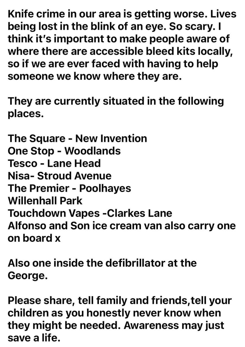 MissTEdwards's tweet photo. Bleed kit locations in Willenhall area https://t.co/CCF4TyDdbp