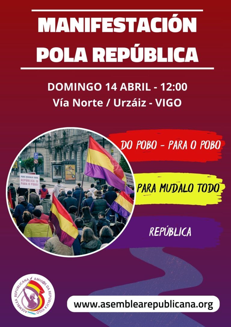 anticapi_GZ's tweet photo. Este domingo a @AsembleaRVigo convoca manifestación en Vigo en lembranza do 14 de abril de 1931, cando unha marea de pobo crebou o réxime monárquico.

Memoria para loitar por un futuro de #Republicas para mudalo todo #AbaixoOsBorbóns 
#RepublicaGalega https://t.co/timZfAadKq
