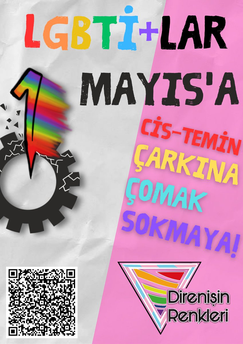 LGBTİ+lar 1 Mayıs'a, Cis-temin Çarkına Çomak Sokmaya!👊🌈 1 Mayıs İşçi Bayramı'nda; her geçen gün yoksullaşan, işe alınmayan, eğitim hakkı gasp edilen, barınamayan, yok sayılan LGBTİ+lar olarak sokaklardayız! Sen de bizimle yürümek için bio'da bulunan formu doldurmayı unutma.🌸