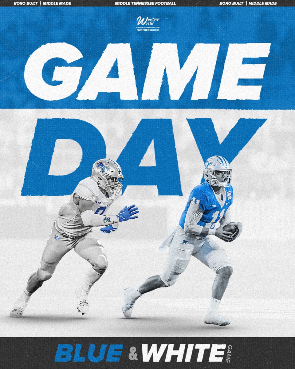 WAKE UP⏰ It’s GAME DAY! 🏈 Blue & White Game 🗓️ Today | 1 PM 🏟️ Floyd Stadium 🎟️ FREE 🔗 admin.goblueraiders.com/feature/Saturd… #BoroBuiltMiddleMade