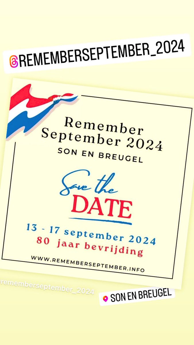 De organisatie van het evenement Remember September is in volle gang. #RememberSeptember is een eerbetoon aan 80 jaar vrijheid, waar het verleden wordt herdacht, verhalen worden doorgegeven en de vrijheid wordt gevierd. Meer info: rememberseptember.info #senb #sonenbreugel