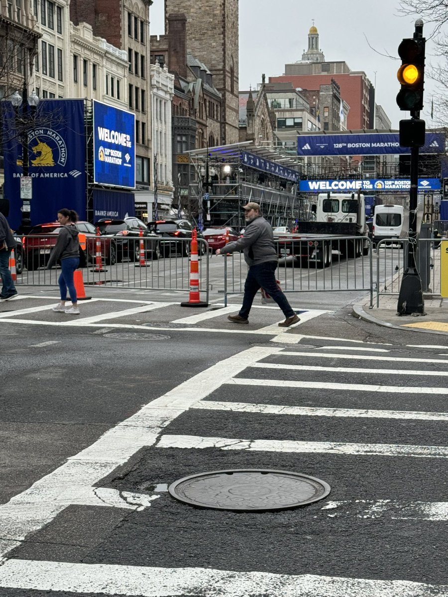 The stage and barricades are all in place near the Copley Square ,,, Boston marathon to be on Monday … who’s to be going there? … won’t mind catching up, just DM me!