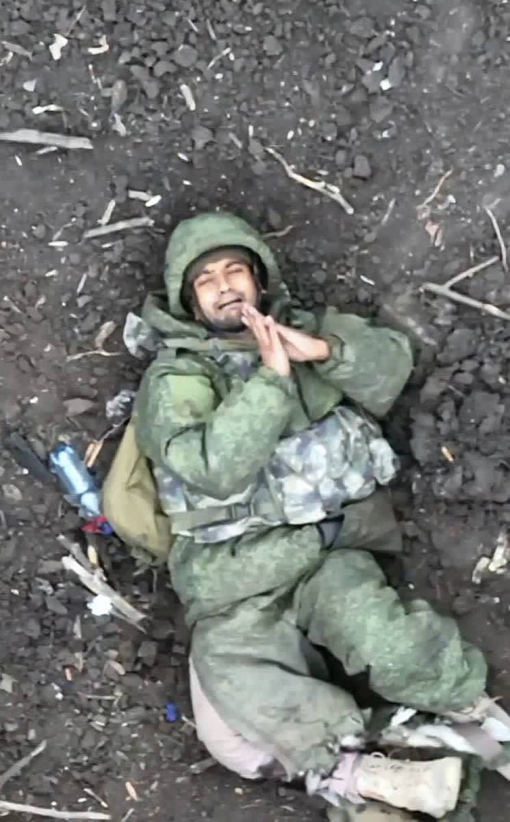 Russian soldier begs for mercy from a Ukrainian drone