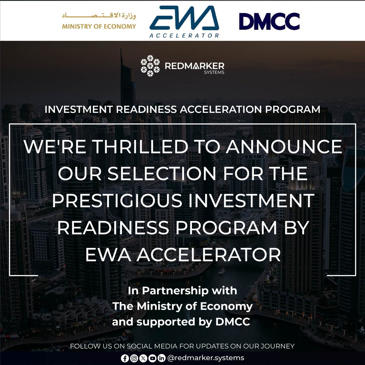 RedMarker Systems is on a journey to new heights!

Thrilled to share that we've been selected for the Investment Readiness Acceleration Program by EWA Accelerator, in collaboration with the Ministry Of Economy, UAE, and DMCC.

#RedMarkerSystems #EWAaccelerator #UAE