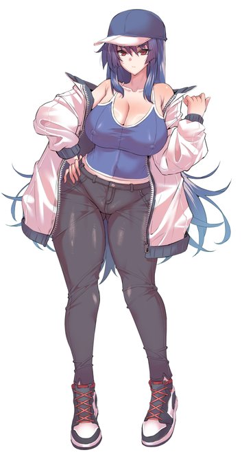 ヒロカの私服姿が自分的に気に入ってて、インモラリストさんの指定にあった、ファッションに無頓着だけどヒロカが着るとスポーティーでスタイリッシュにまとまる、という要素を結構落とし込めたと思います。
あと重要なのはパっっっっっっっツパツのデニム。 