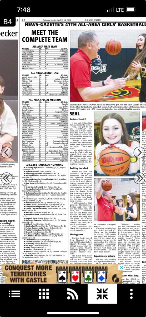 Four of our athletes were named to the All-Area News Gazette team. Congratulations to @alucht07, Lauryn, Sophie, & Josie! Addison was named to the first team, Lauryn Special-Mention & Sophie & Josie Honorable-Mention! Well deserved ladies, keep up the hard work! #HaveItAll