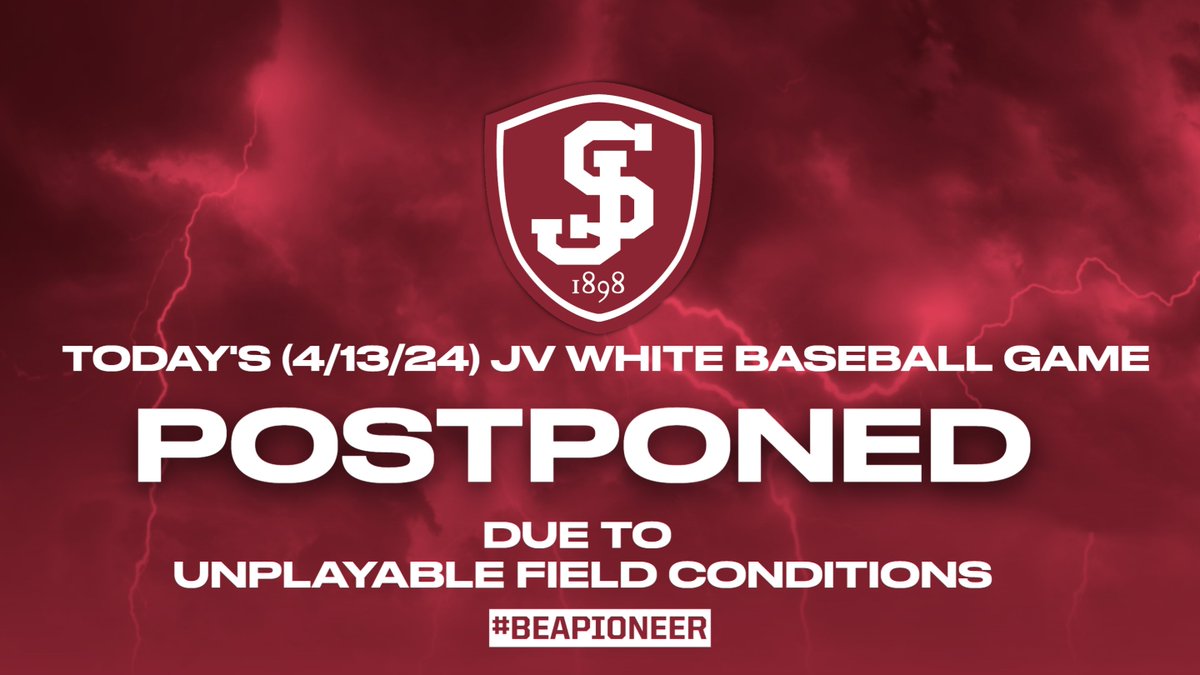 Today's JV White Baseball game has been postponed due to unplayable field conditions. The VARSITY @SJHSBaseball GAME is still ON!!