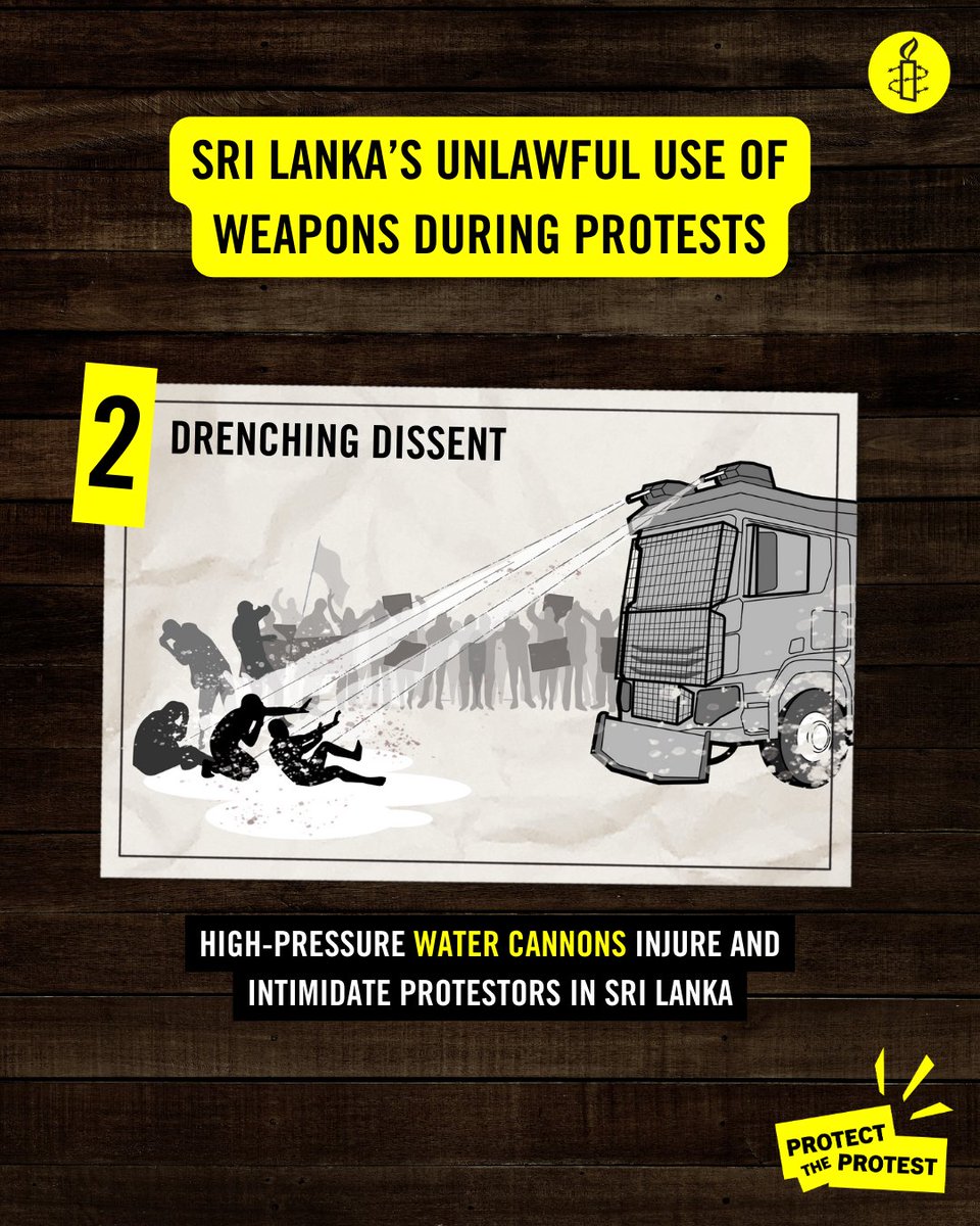 amnestysasia's tweet photo. SRI LANKA: Peaceful protest is not a crime. Yet, Sri Lankan authorities resort to tear gas, water cannon, batons, and even the military to silence and intimidate dissent. The Sri Lankan government must respect and protect the right to peaceful protest! 

✍️Join us in demanding an end to the crackdown by signing our petition here: https://t.co/dVeuou18pk

🔖Read our new report which investigates Sri Lankan authorities’ unlawful force against protesters: https://t.co/PimadzqeXP

#ProtectTheProtest #SriLanka #HumanRights