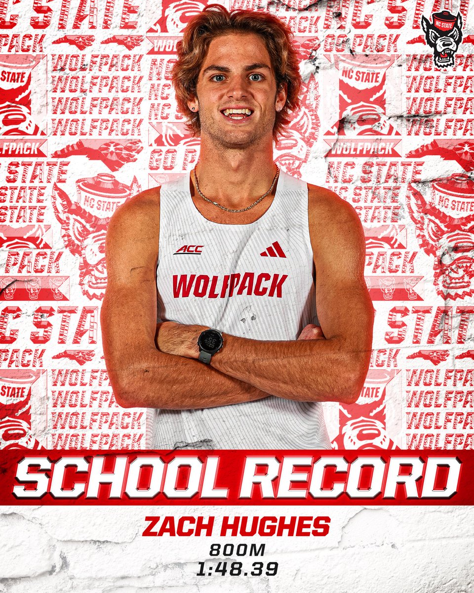 A new name at the 🔝 Shoutout to Zach Hughes for breaking the school record for the outdoor 800m last night at the Duke Invite!! #WolfpackTF - #PackRunning