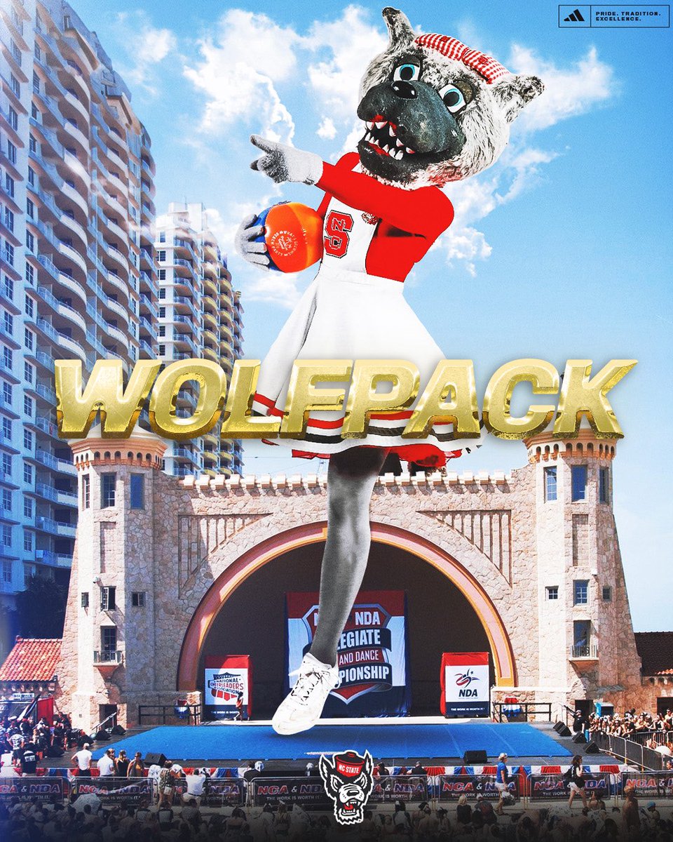 ncsucheer's tweet photo. FINALS! 🐺🏅
☀️: NCA College Cheerleading Nationals
🏝️: Daytona Beach, FL
🏅: Small Coed - 11:26 AM
🏅: Large Coed - 3:34 PM
💻: https://t.co/C3NjYYY3kS
#GoPack | @NCAupdates https://t.co/W7PL14O2vu