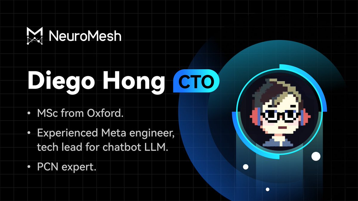 🚀 We’re happy to welcome Diego Hong as our CTO at NeuroMesh! 🌟 We believe Diego will bring NeuroMesh his unparalleled expertise in AI and blockchain technology, poised to propel us towards revolutionary advancements. Get ready for an era of innovation! 🛠️💥 #NeuroMesh…