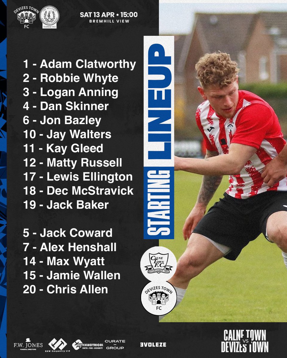 Lineup v Calne Town Hopper misses out through injury Henshall also drops to the bench after picking up a knock midweek In comes Robbie Whyte & Jack Baker A great DTFC following here today, thankyou for everyone’s continued support 🔴⚪️🔴⚪️