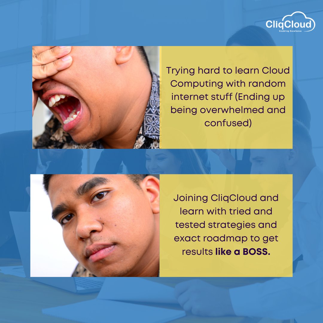 From Cloud confusion to clarity, CliqCloud academy's got your back!

#cliqcloud #academy #education #cloudcomputing #cloudcourses #ITCertification #ITProfessional #itindustry #itcompany #cliqcloudmemes