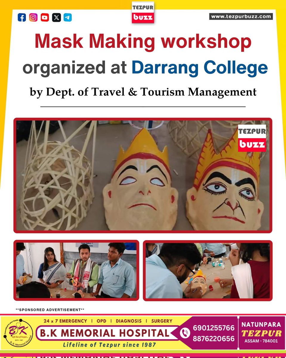 #Tezpur | Mask Making workshop, organized by the Department of Travel and Tourism Management at Darrang College🎭✨ #MaskMaking #Artistry #CreativeWorkshop #TravelAndTourism