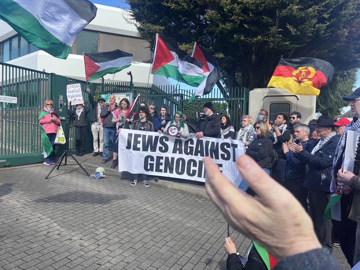 At Germany Embassy Dublin to oppose the hypocrisy of the German regime attack on #GazaGenocide conference in Berlin yesterday-their complicity is shocking #FreePalestine