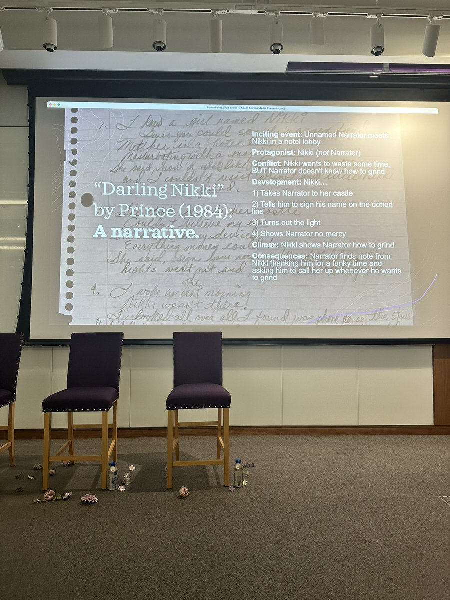 Bright-eyed and floofy-haired for this morning’s #EroticCity40 presentations. Adam Reid Sexton took us on a lyrical adventure exploring Prince’s narrative genius on songs like “Raspberry Beret,” “Illusion, Coma, Pimp & Circumstance,” and “Darling Nikki.”