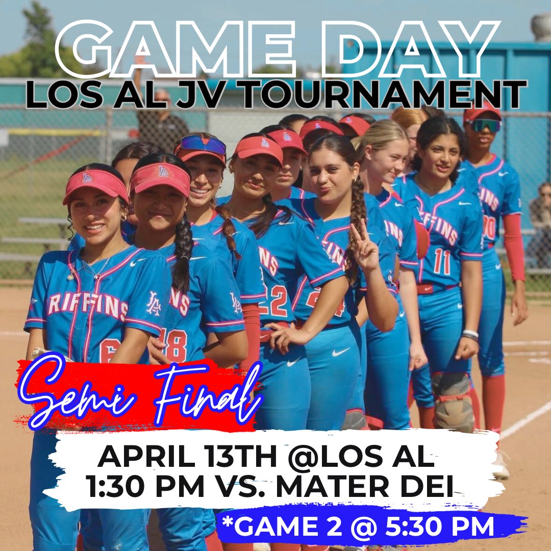 ‼️GAME DAY‼️ Saturday, April 13th Los Al JV Tournament (All Day!)   🥎JV vs. Mater Dei (Semi-Finals) 1:30 pm 🥎2nd Game 5:30 pm 🙌🏼You got this ladies!!!