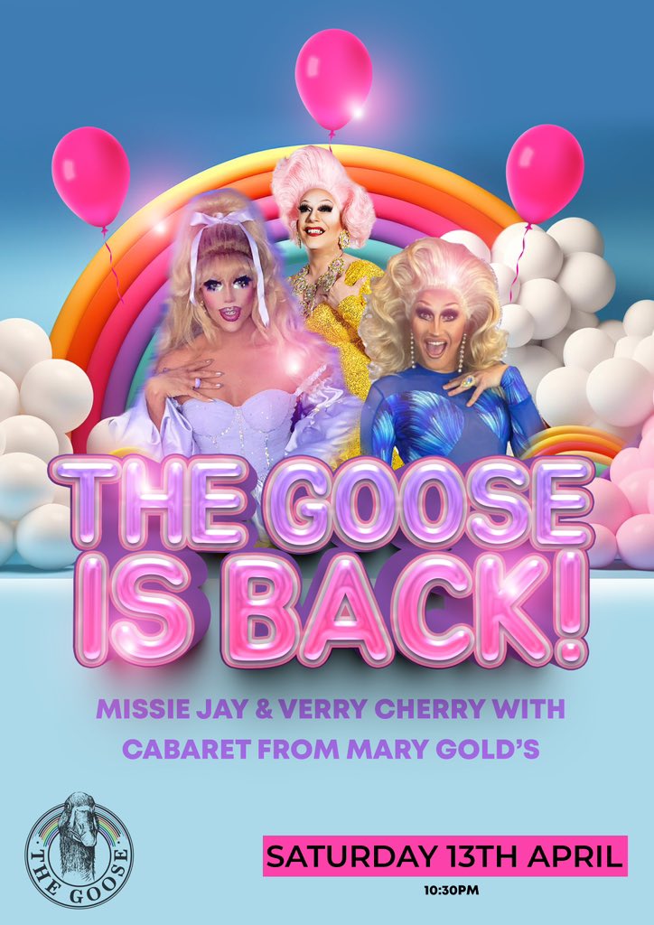 SATURDAY! Missie Jay, Verry Cherry and cabaret from Mary Gold’s are with us for our reopening Saturday PLUS… We are open until 3am!! #thegoose #bloomstreet #manchester #gayvillagemanchester #opening #reopening #reopeningweekend