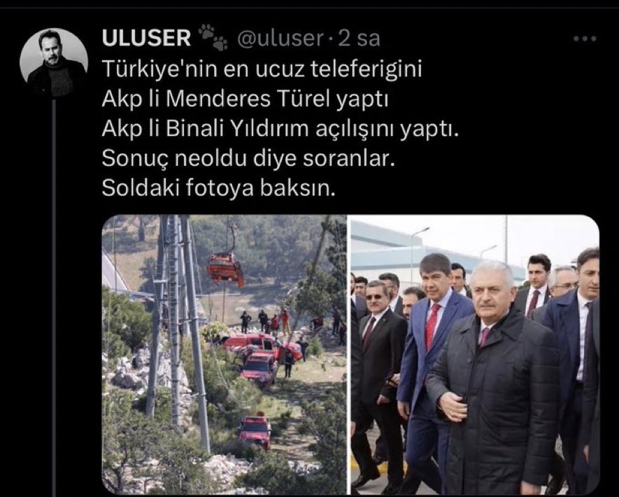 Bakım ve onarımını yapmakla yükümlü olduğunuz teleferiğindemi bakımını ak parti yapacak? Madem siz ne işe yarıyorsunuz?