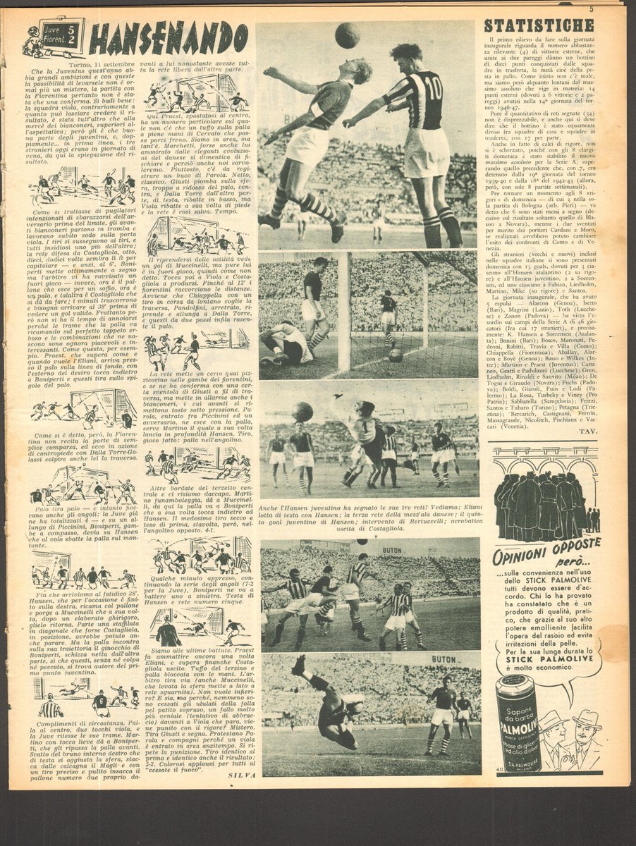 @JuventinaHannah @duasmicstand Il Calcio Illustrato's report of the opening match day that season. Hattrick Hansen and hattrick of assists for Boniperti, who also scored the opener.