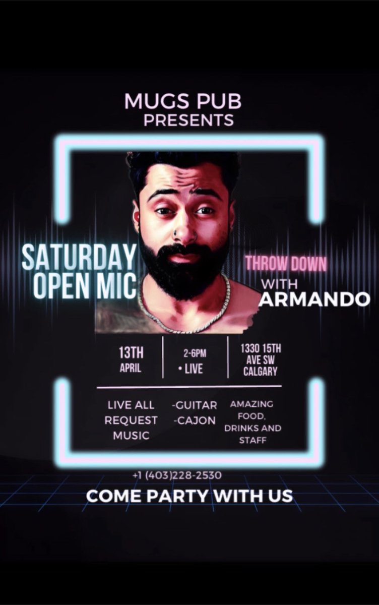 MugsPubCalgary's tweet photo. Saturday at Mugs! Open Mic with Armando at 2! And Vintage Jazz at 8pm!
Saturday Specials:
-$7 Wings & Rib Bites!
-$6 Tall Cans
-$5 Jager!
Happy Hour is 4-7! Our kitchen is open until 1am!
#yyc #yycpubs #yycbeer #yyceats #yycwings #yycmusic #yycmusicscene #yychappyhour https://t.co/xNeZd6pwGy