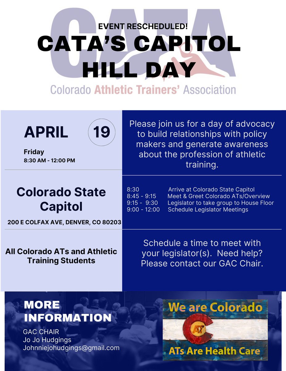 Less than a week away! Join the CATA for Capitol Hill Day.     Please RSVP on the CATA website. coloradoata.org/hit-the-hill