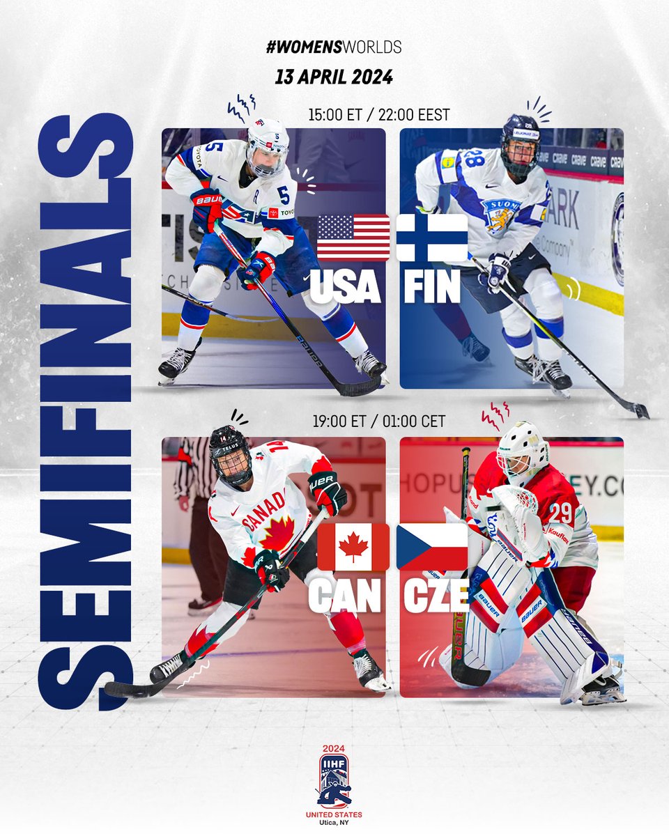 Get Excited! It's semifinal day!😁 Which teams are going to go for gold? #WomensWorlds @usahockey @leijonat @hockeycanada @narodnitymzen