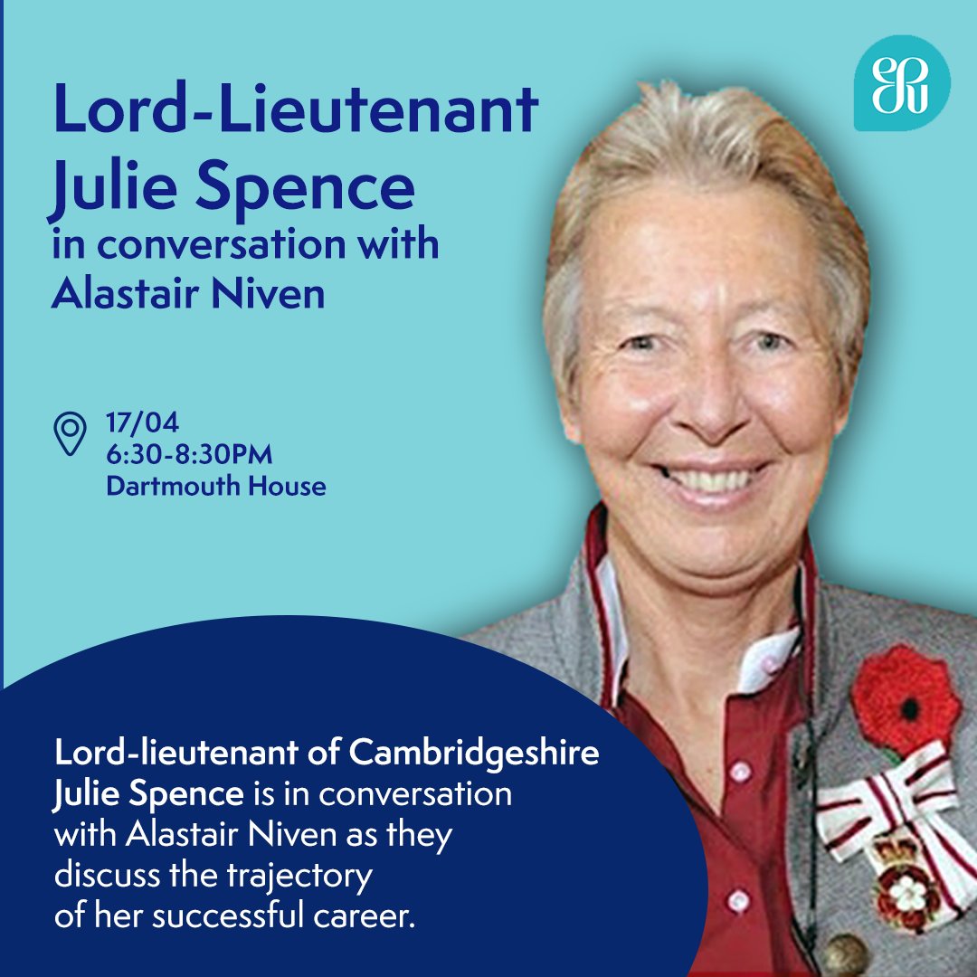 Last chance to grab tickets for our ESU Conversation showcasing the esteemed Lord-Lieutenant of Cambridgeshire, Julie Spence! Secure your spot at this exclusive event at Dartmouth House before tickets run out! e-su.org/4a3mrM5 #JulieSpence #DartmouthHouse
