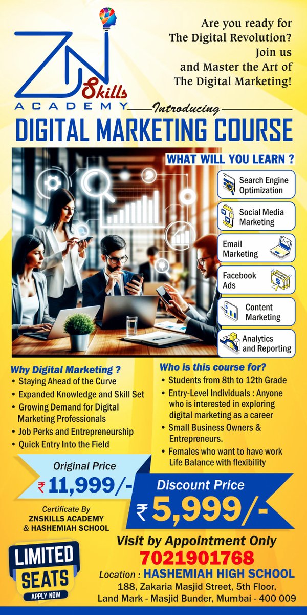 ZnSkills Academy Introducing 1.5 Months Digital Marketing Course Read Full News: bit.ly/3xKyLCY #CareerBoost #DigitalMarketingCourse #DigitalMarketingStrategy #LearnFromTheBest #MarketingExperts #MarketingSkills #OnlineLearning #ProfessionalGrowth