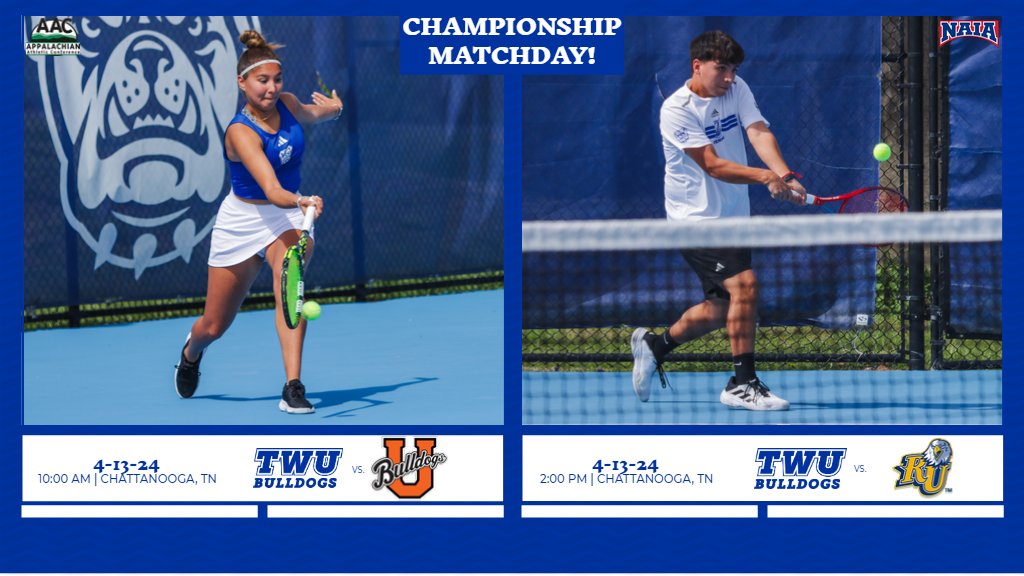 IT'S CHAMPIONSHIP MATCHDAY! The top-seeded #TWUWTennis and #TWUMTennis both play for a championship today in the @AACsports Tournament against their respective #2 seed in the brackets, Union College/Reinhardt University. MATCHDAY info ⤵️: 📍Chattanooga, TN 🎾vs. Union/Reinhardt