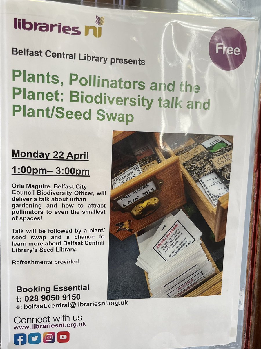 bfastmenshealth's tweet photo. Check out this FREE Plants & Pollinators event from @BelfastCentLib #SpacesLimited #seeds #biodiversity 🌱 🐝 🪴 🐛 🌺 @LibrariesNI @GroundworkNI @BelfastShed @EnvironmentNI @terrygoldsmith @friendsoffield @FoBBG_ @MisterVivian @NourishNI @grovegardeners @Engage_With_Age #spring https://t.co/EzHIzMhhCK
