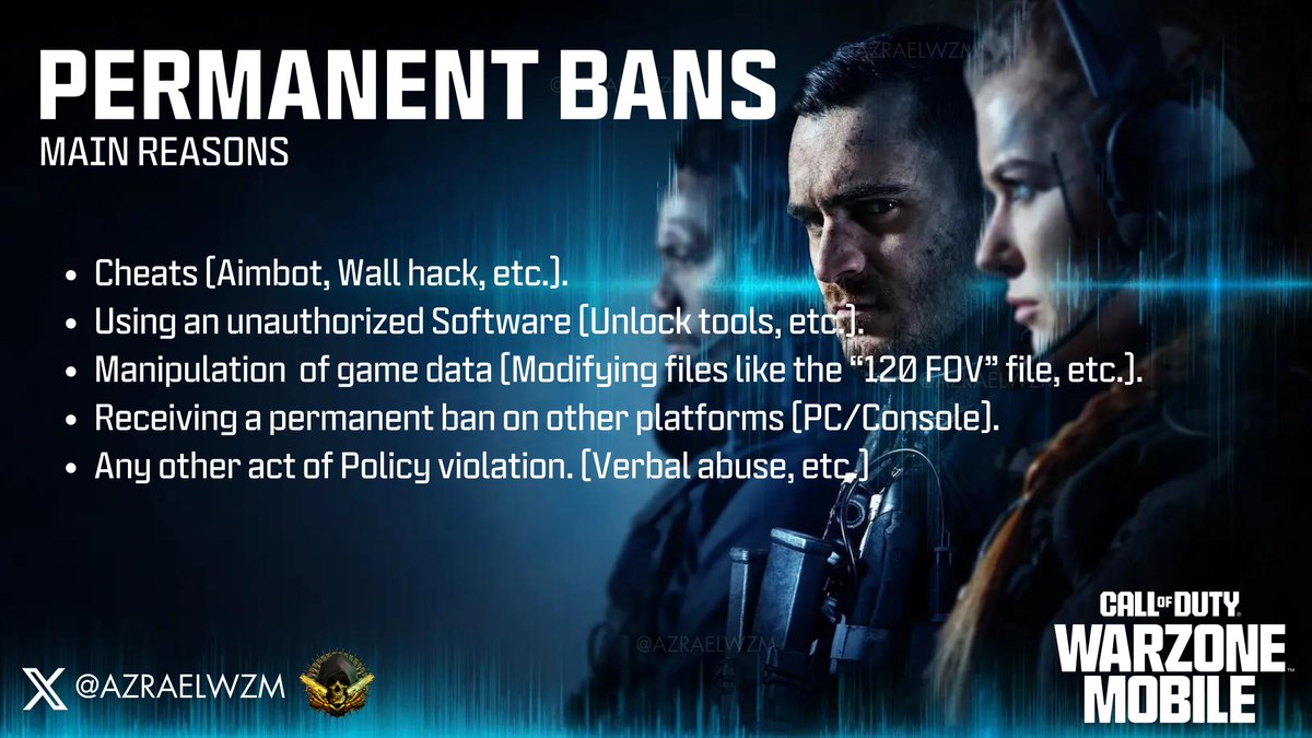 🚨The number of players receiving permanent bans in Warzone Mobile is increasing hourly. 🪂🔥

Here are the main reasons for receiving a permanent ban: 👇🏻

#WarzoneMobile