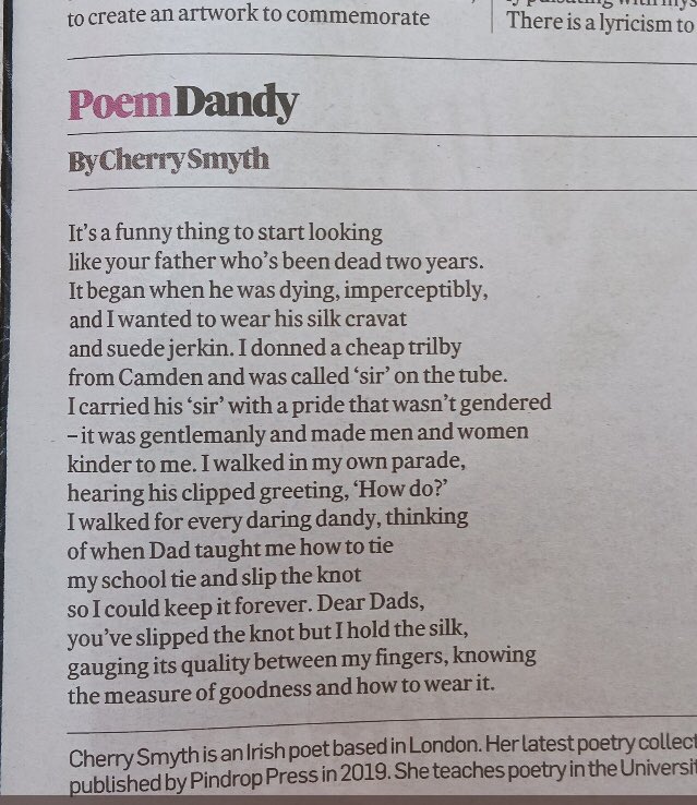 It’s a stunning privilege to have a poem published in the Irish Times. Thanks to all who have told me to keep at it and of course to my Dad. 
#poetry
#poetrycommunity
#lgbtqiwriting
#queer
#fathers 
#drag