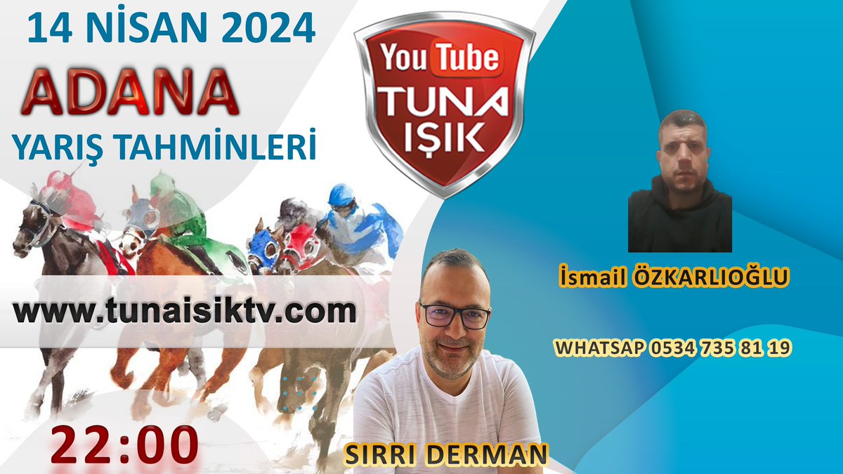 Saat 22:00 🕙 da Adana at yarışları @yesiloba01 ile birlikte @tunaisiktv01 de sizlerleyiz bekleriz İSMAİL ÖZKARLIOĞLU 14.04.2024 ADANA AT YARIŞLARINI YORUMLUYOR youtube.com/live/sfpgYjJq7… @YouTube aracılığıyla