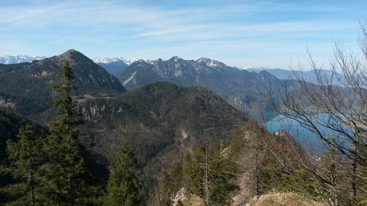 Am Gipfel des Feuerecks 1407m ist die Sicht begrenzt, etwas unterhalb schöner Blick nach Süden und Westen, von Kochel 4h15 9km 800hm
