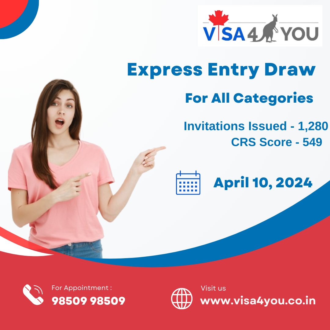 🌟 Exciting News! 🌟 IRCC's latest Express Entry draw invites candidates from all categories to apply for PR in Canada. 1,280 ITAs issued to those with CRS Score of 549+. 🇨🇦 #ExpressEntry #CanadianImmigration #PRCanada #Visa4You #ImmigrationCanada #CRSScore #CanadaDream