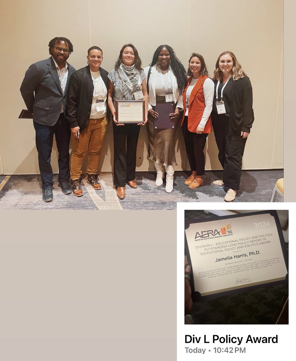 Feeling so much love & warmth reconnecting with some of my favorite colleagues at #AERA2024! Thank you to Division L for honoring our “Beyond Suspension Decline” report & thank you to the Spencer Foundation for an incredible reception 🖤
