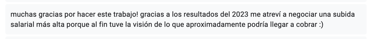 El informe de salarios me pide mucho tiempo, pero solo por esto, vale la pena 🚀

Ya está lista la encuesta de 2024:
forms.gle/yw7jmBTpLVv4ob…

¿La rellenas y me ayudas a compartirla?